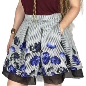 EXPRESS Pleated Fit & Flare Floral Print Tulle Circle Skirt Black/Purple Size 4